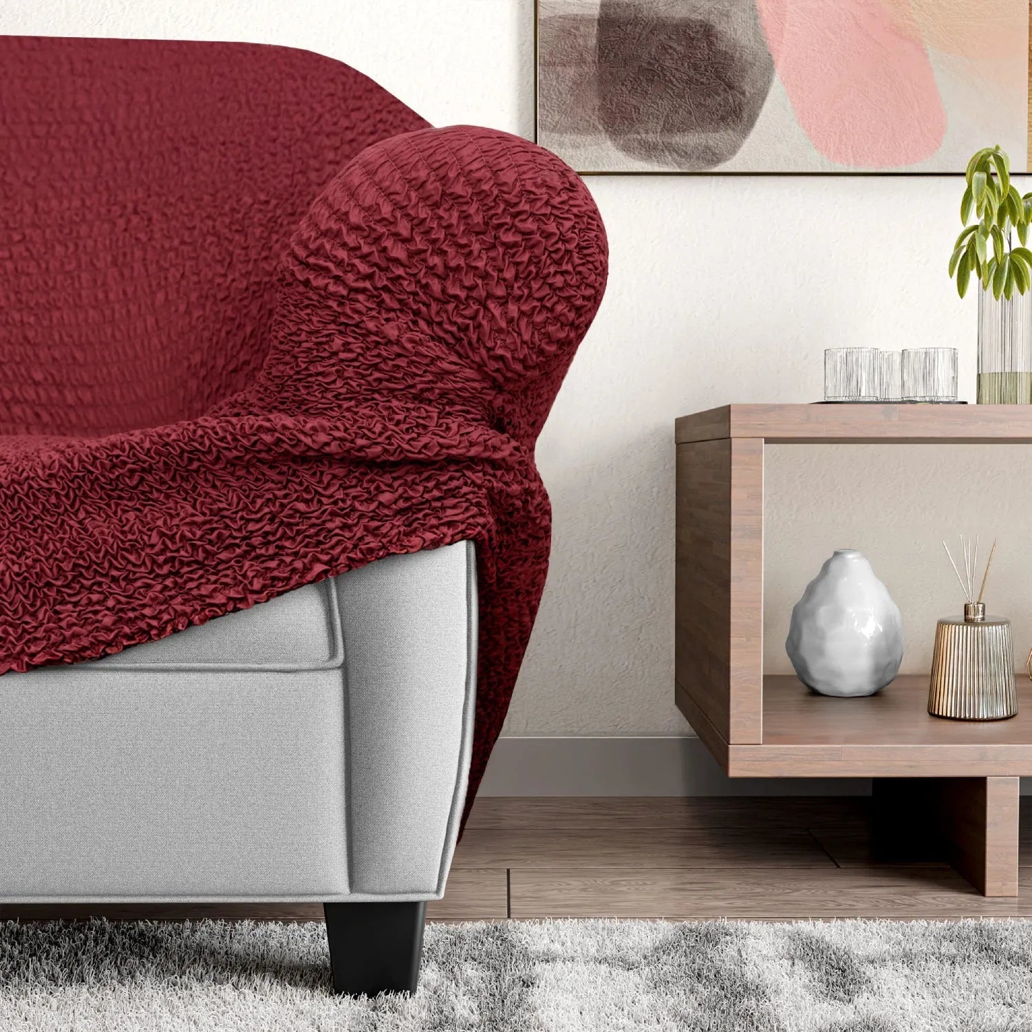 Maroon Solid - Corner Sofa Slipcover, Microfibra Collection