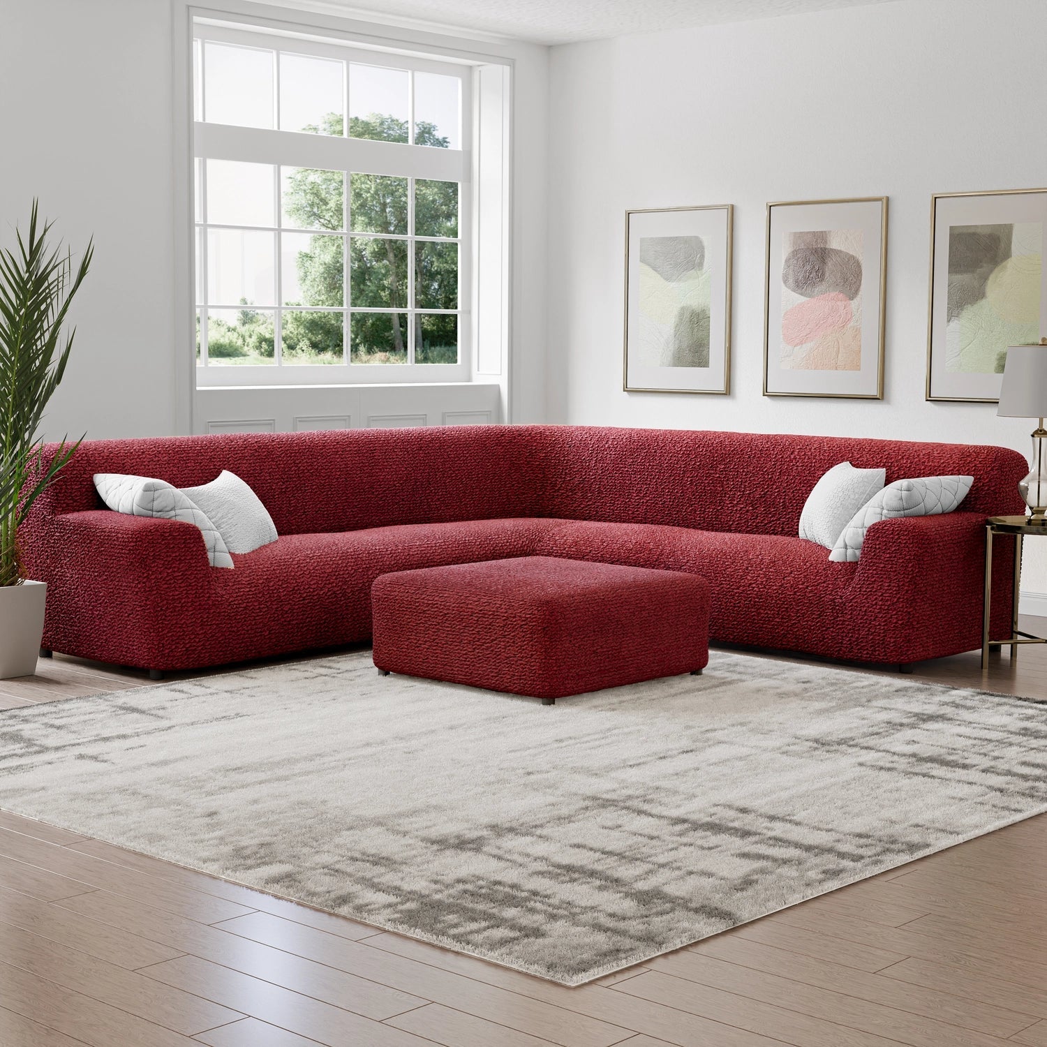 Maroon Solid - Corner Sofa Slipcover, Microfibra Collection