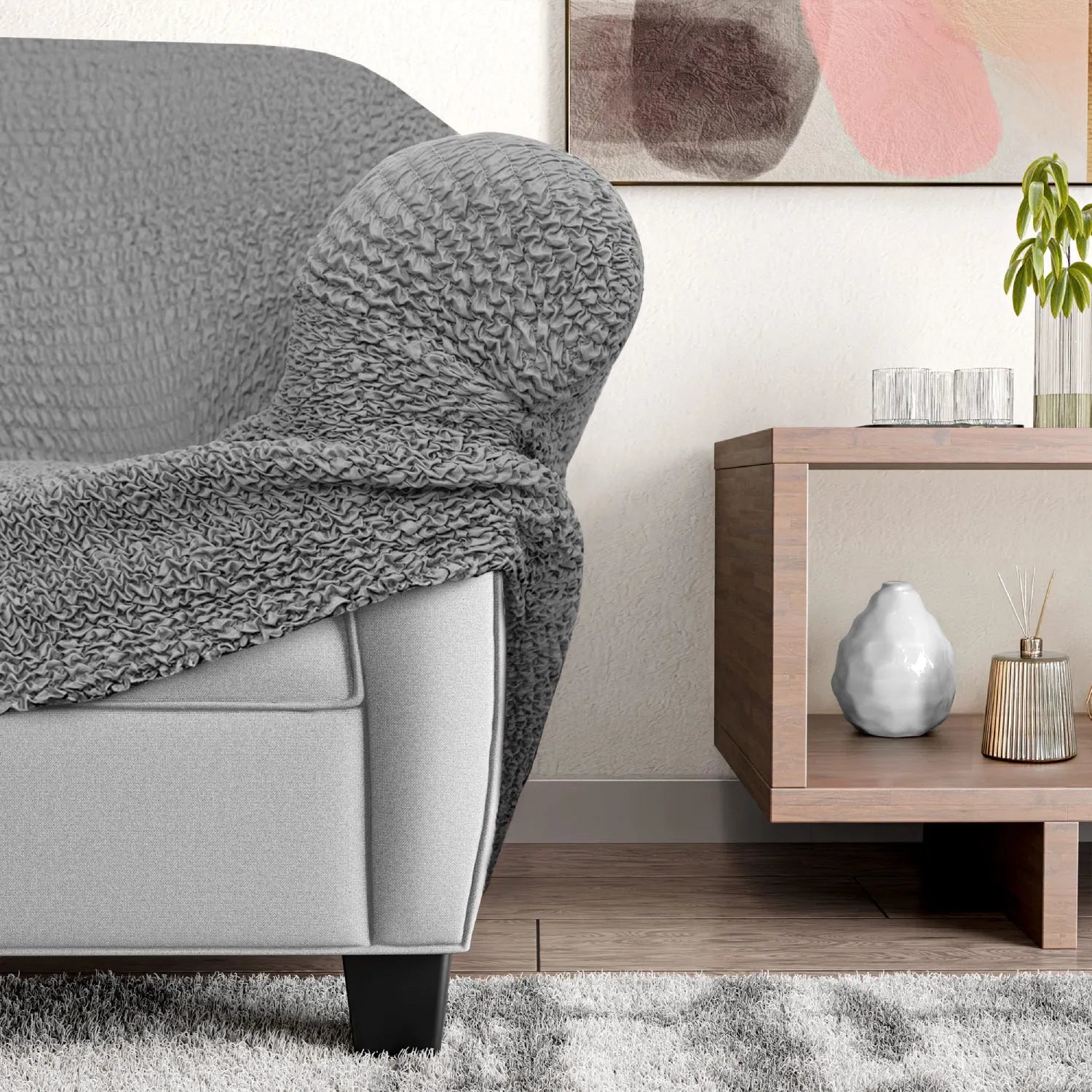 Ash Solid - Corner Sofa Slipcover, Microfibra Collection