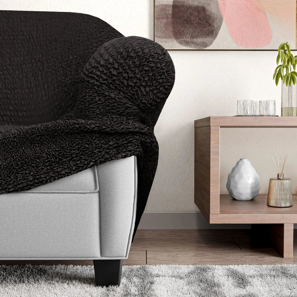 Black Solid - Corner Sofa Slipcover, Microfibra Collection