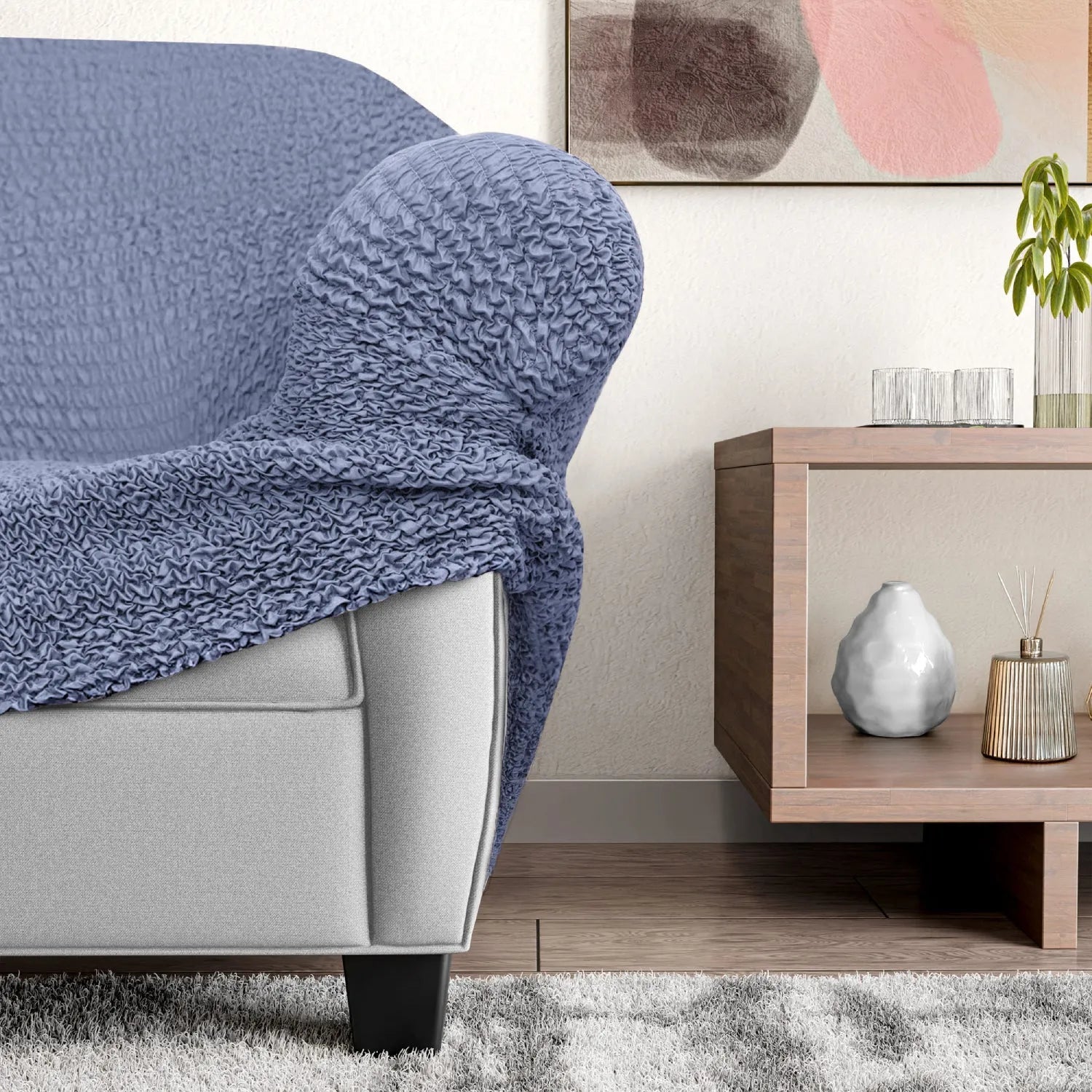 Blue Solid - Corner Sofa Slipcover, Microfibra Collection