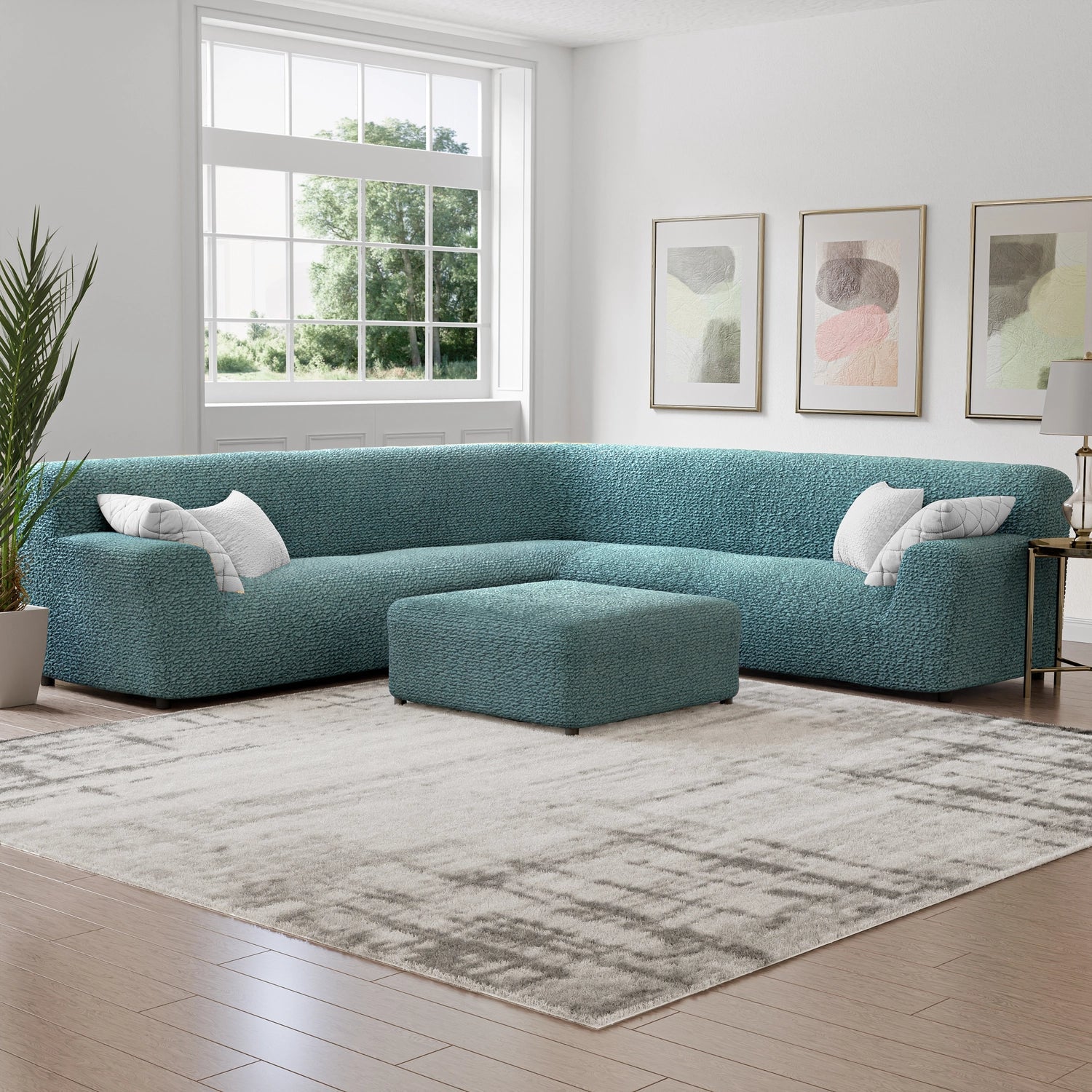 Teal Solid - Corner Sofa Slipcover, Microfibra Collection